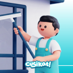 animasi kartun cusikat membersihkan jendela.